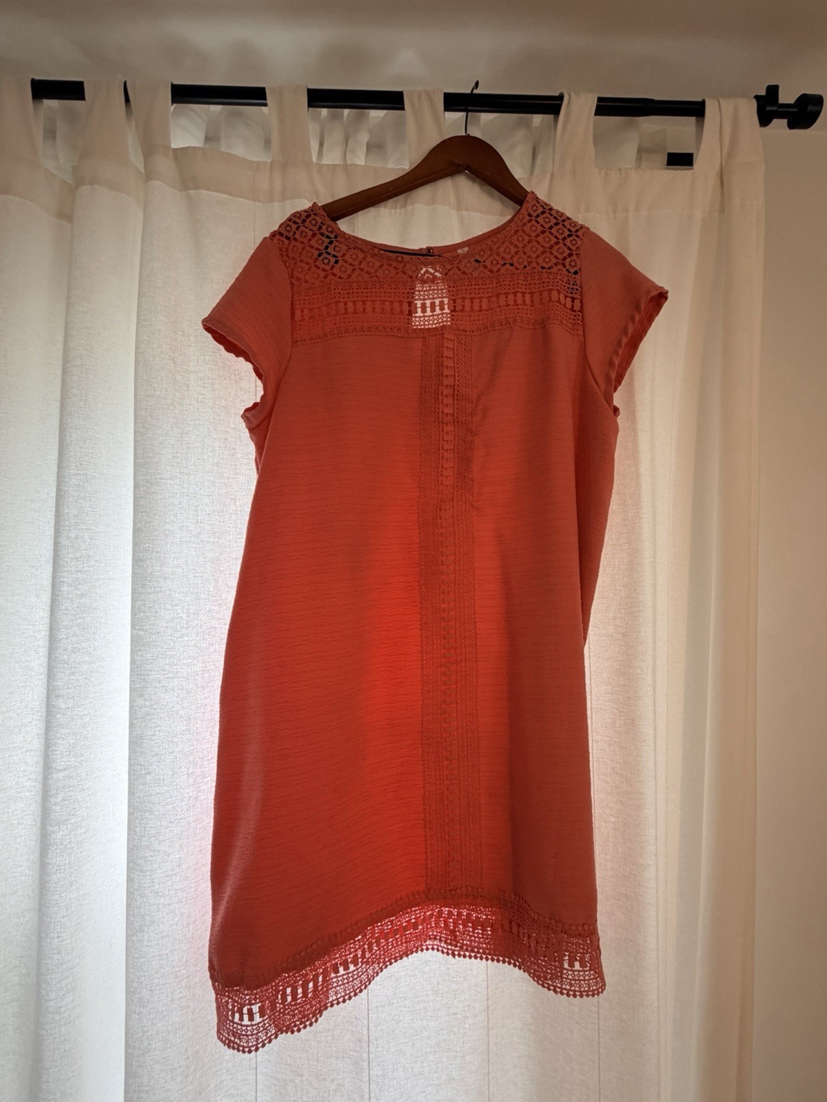 Xhilaration coral Solid Shift Dress Crochet Lace Round Neck Short Sleeve 2XL