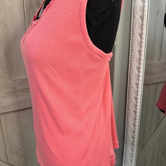 VTG Extra Touch Pink Ribbed Lace Trim Tank Top Plus 3X