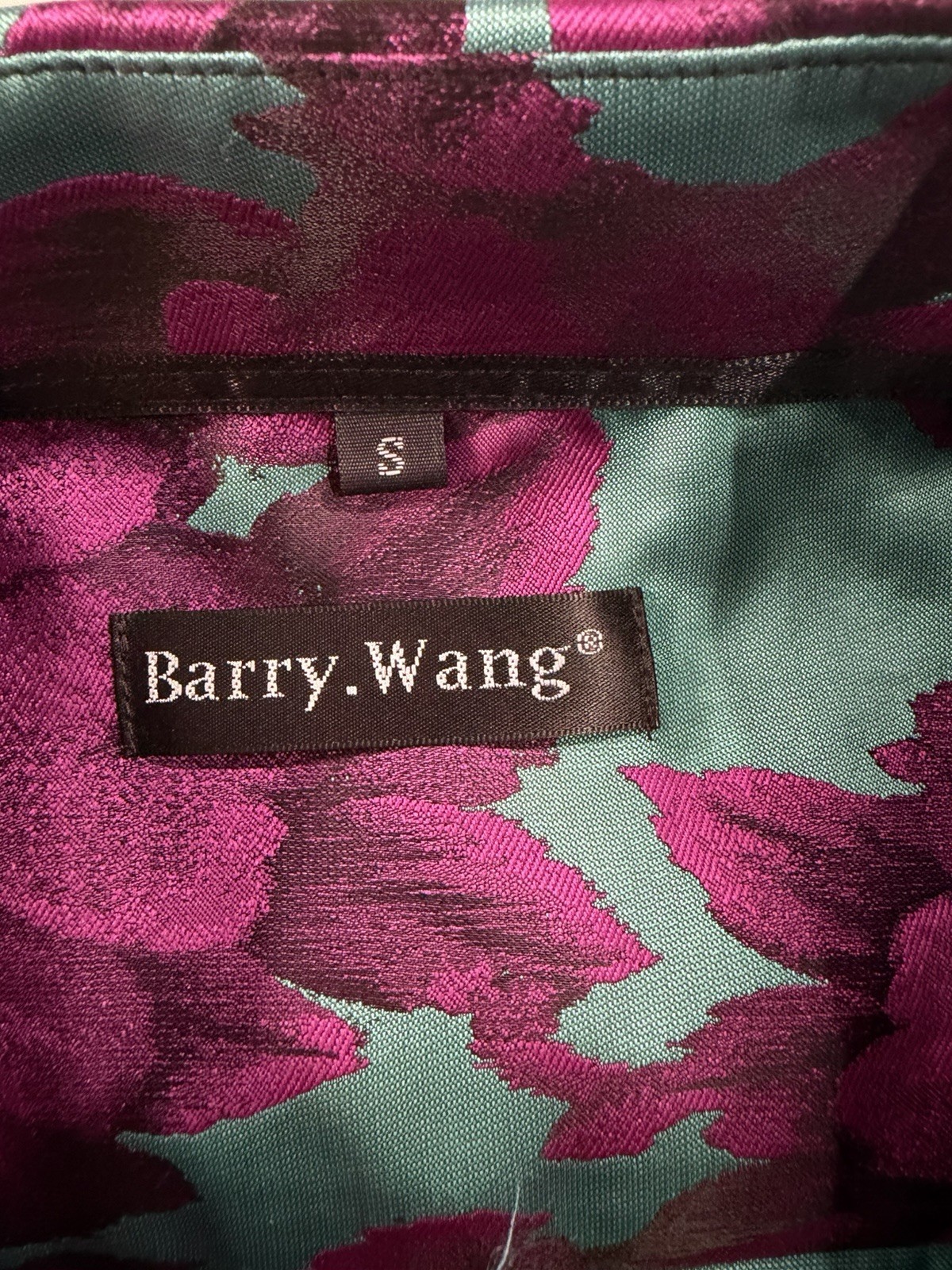 Barry Wang Men’s Teal Purple Dress Shirt Shiny Floral Button Up Small NWOT C68
