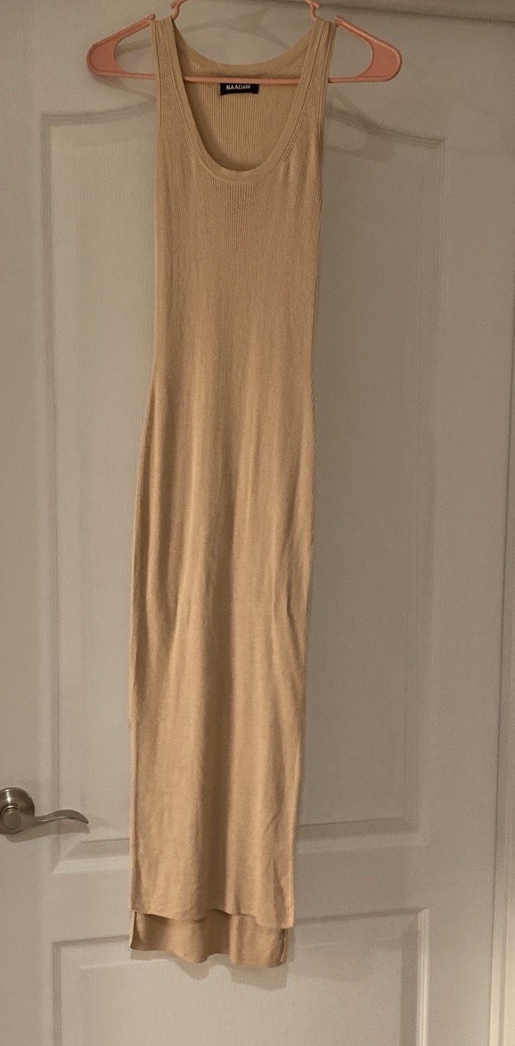 NAADAM Beige Ribbed Knit Silk Cashmere Sleeveless Scoop Neck Maxi Dress XS