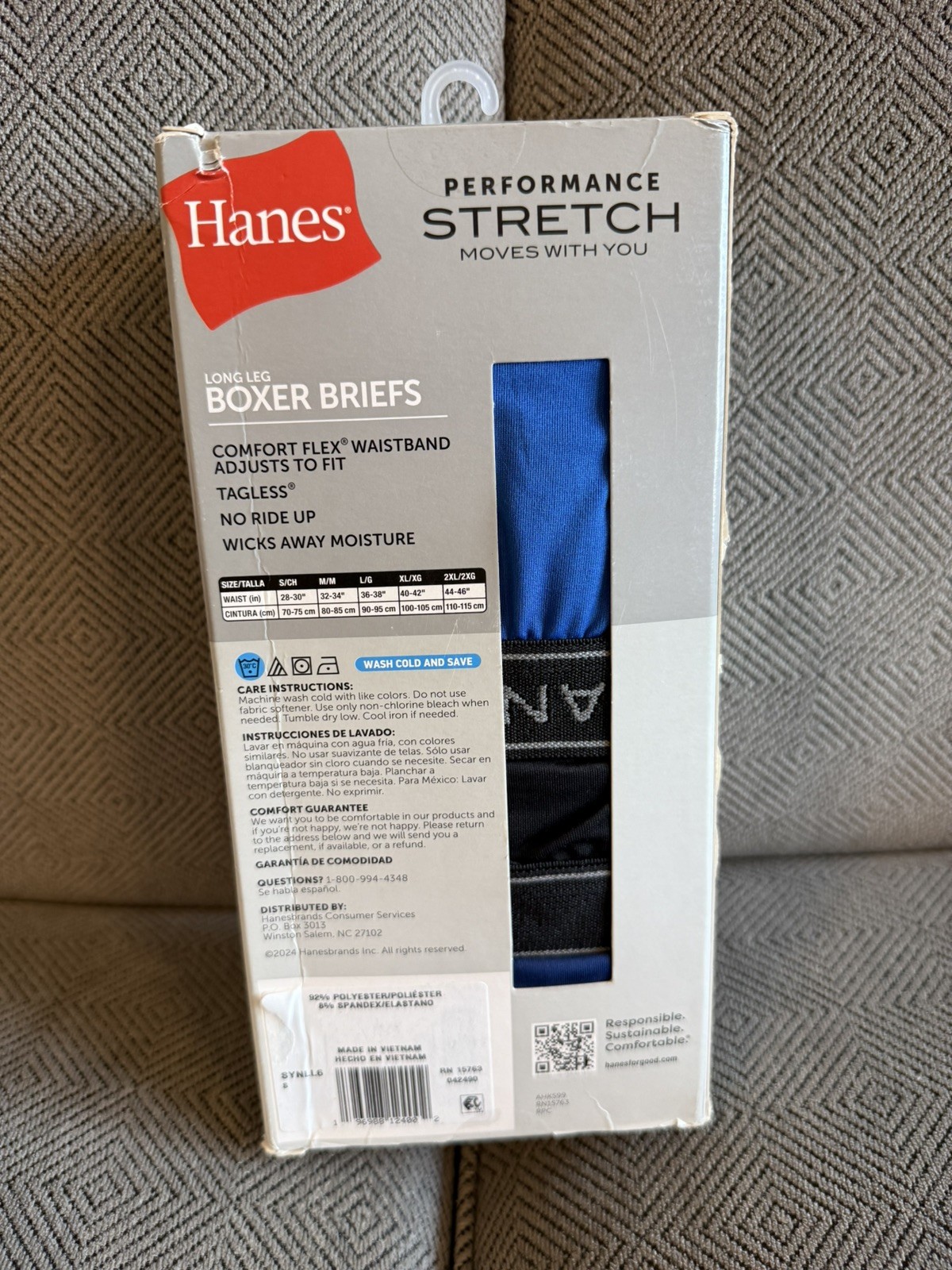 Hanes Men’s Boxer Briefs 6 pack Performance Stretch Long Leg-S Tagless