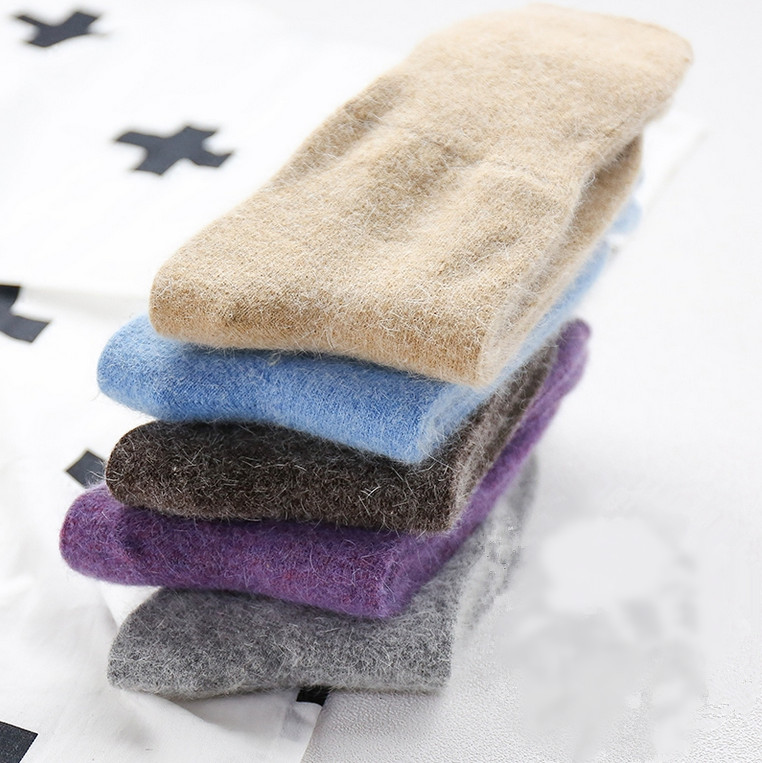 5 Pack Women Wool Angora Casual Solid Boot Warm Thick Crew Socks Fanshion Winter