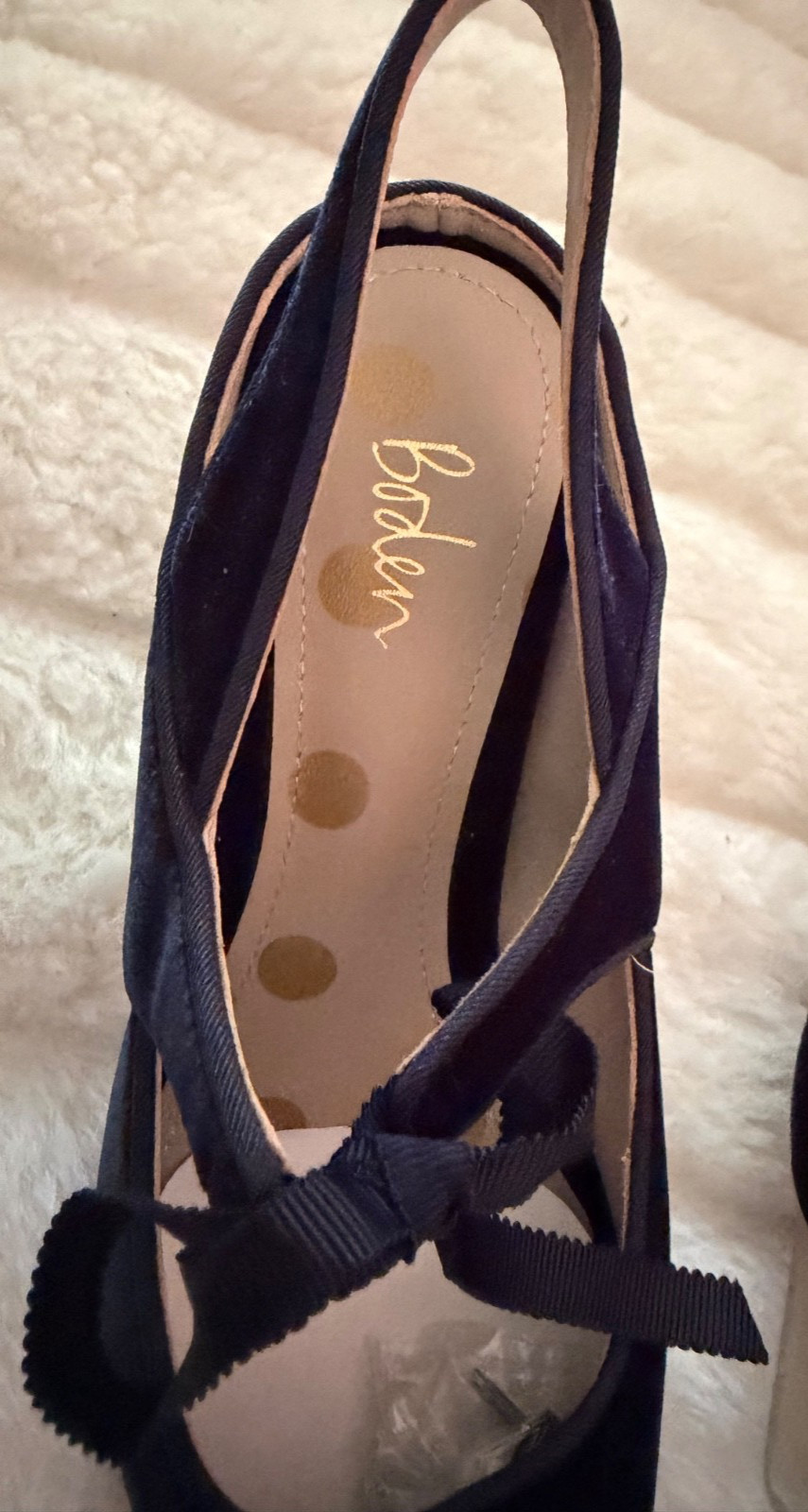 BODEN SIZE 38EU 7/7.5 Black Suede Covered Heel Slingback Stiletto Front Tie Bow