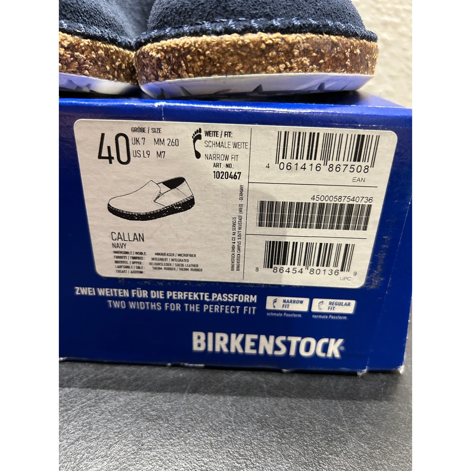 Birkenstock Callan Suede Navy EU 40 US L9 M7 Unisex
