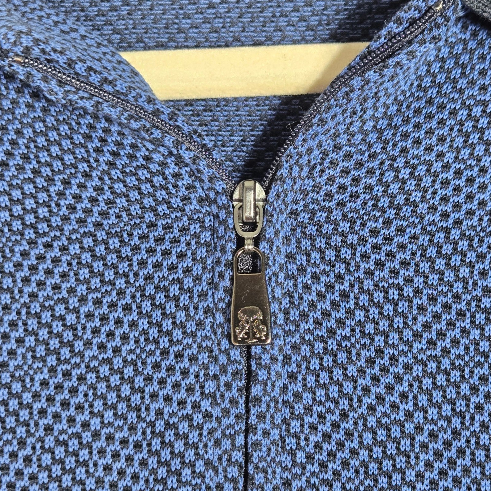 Corneliani Quarter Zip Polo Mens 52 Large Navy Cotton Jacquard Pullover Italy
