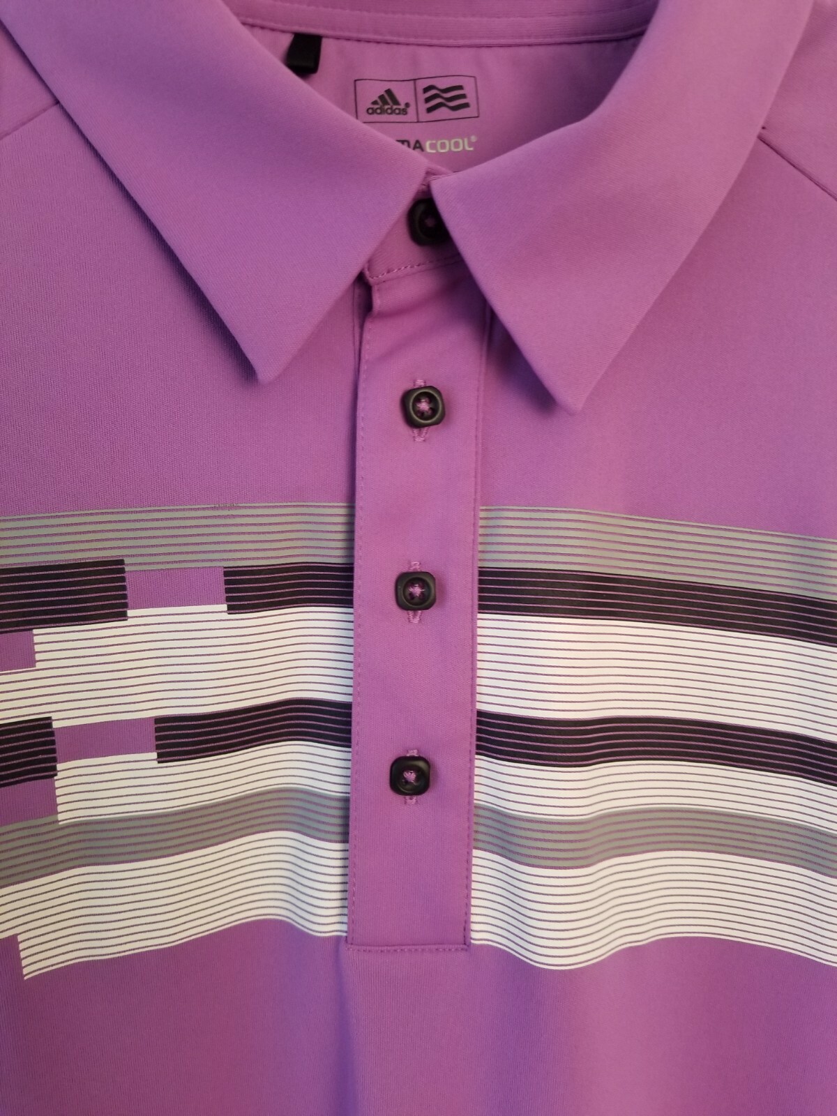 Adidas ClimaCool Golf Polo Shirt Men’s Size Large Pit to pit 24 in Purple white