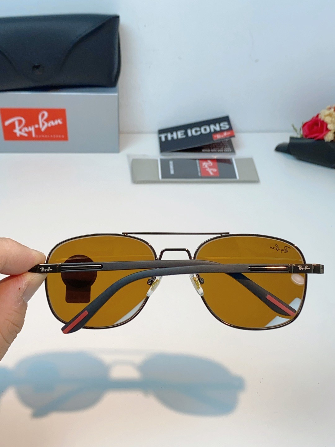 Ray-Ban RB3669 Gunmetal Square Sunglasses 57-20-145 G15 Amber Brown Lens