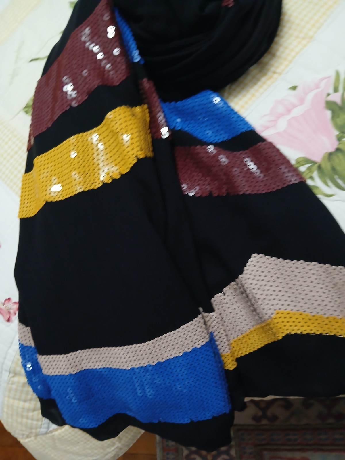 Gorgeous Emelio Puccio Multi Colored Silk and Sequin 84 Inch by 37 Inch Scarf