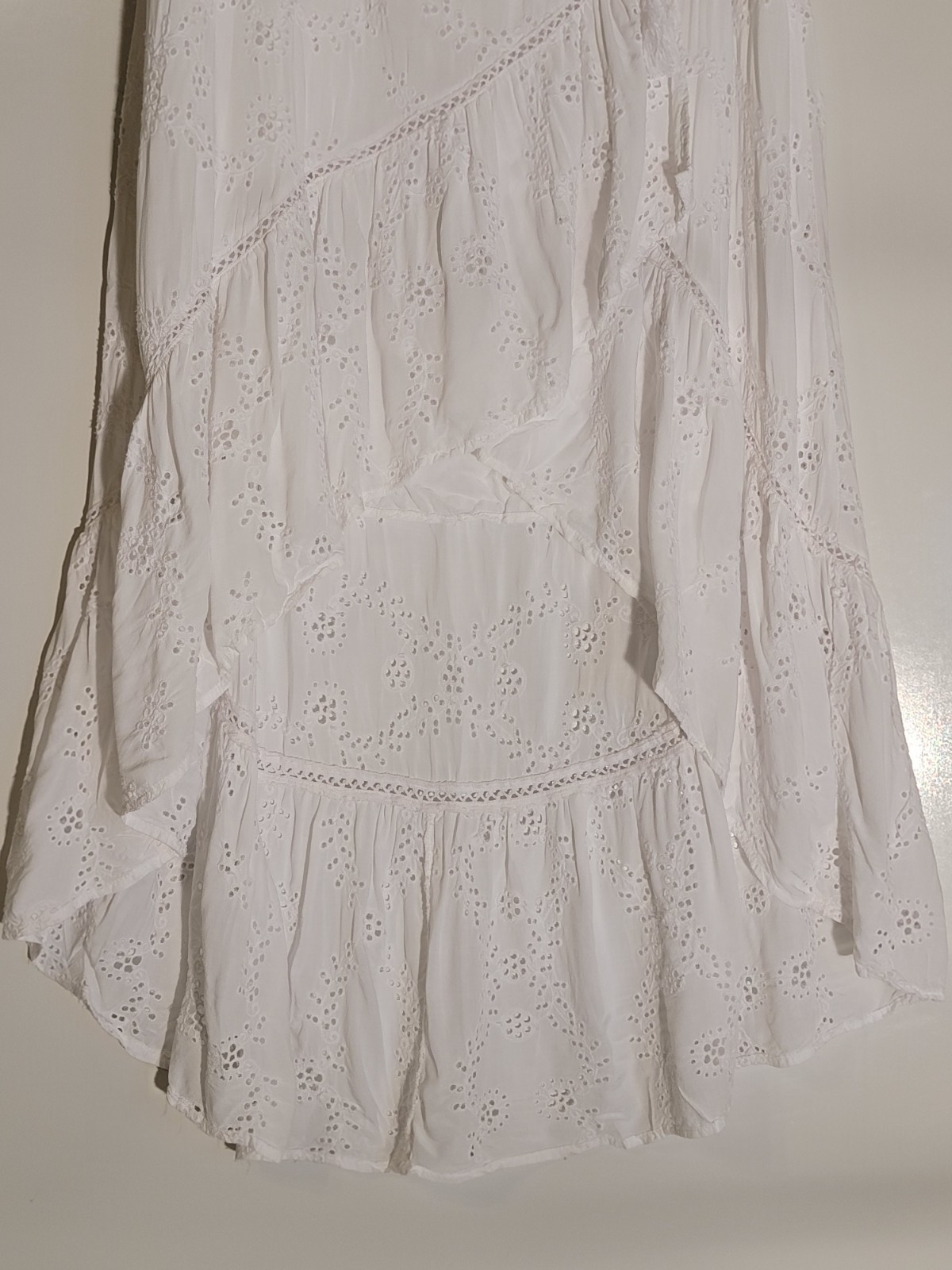 YFB Set Womens Medium White Eyelet Blouse & Skirt Lined 100% Rayon Hand Wash