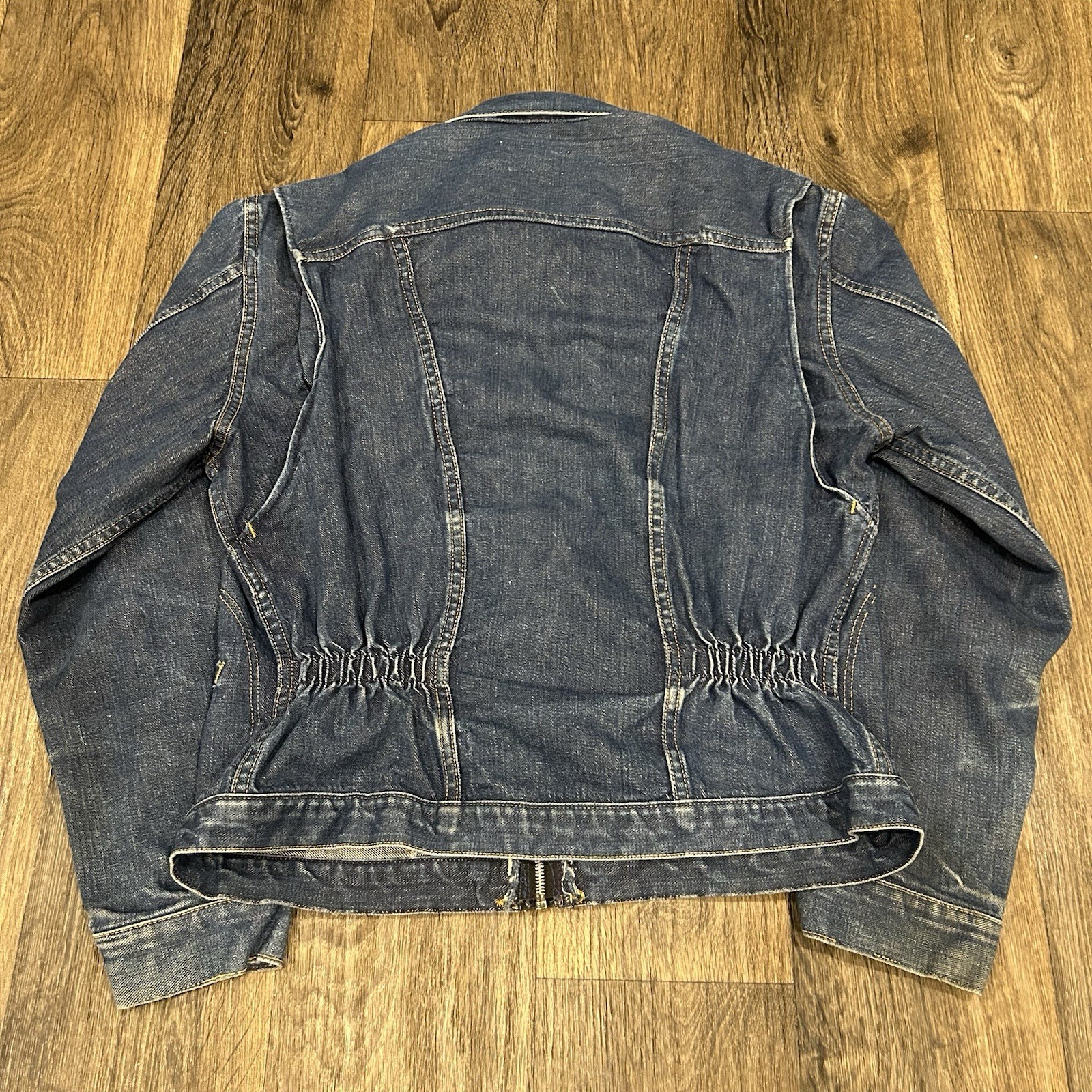 Vintage 60s Maverick Blue Bell Denim Zip Up Pleated Jacket Medium