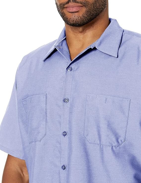 Red Kap Men’s Industrial Work Shirt, Regular Fit, Short Sleeve, Light Blue