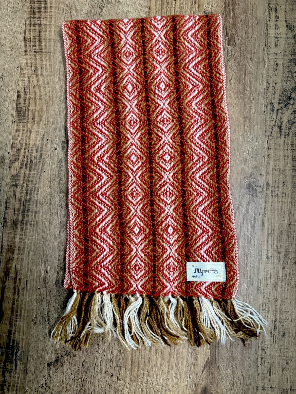 Ruashka Alpaca Scarf Aztec Diamond Design Made In Peru 9 x 64 Inches Fringe Soft