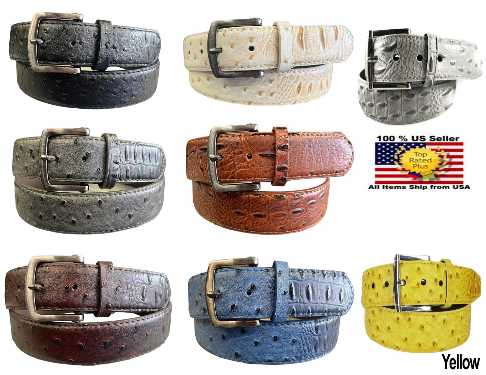 MEN FAUX Animal exotic style SKIN GENUINE LEATHER STITCHED BELT w BELT BUCKLE