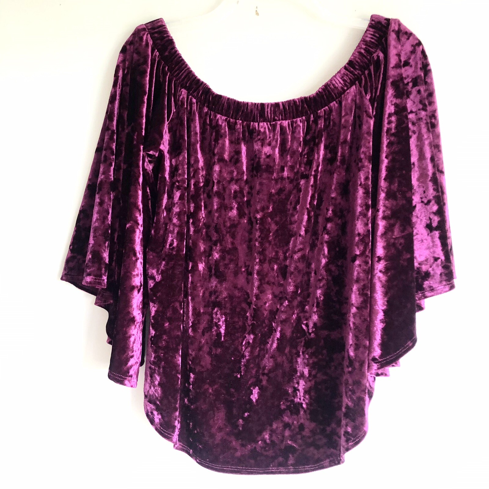 Karen Kane Size S Berry Velvet Off The Shoulder Peasant Top Wide Sleeve