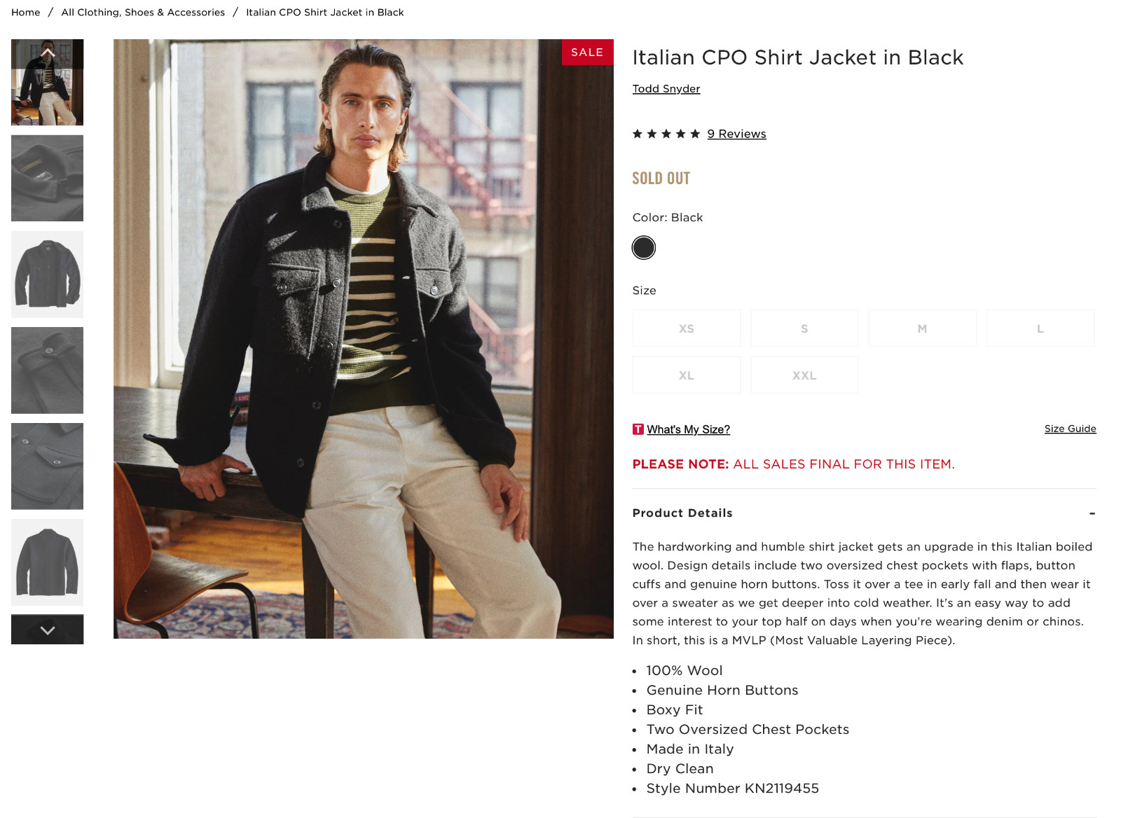 Todd Snyder Italian CPO Shirt Jacket in Black – XS,NWT, Made in Italy, 100% Wool