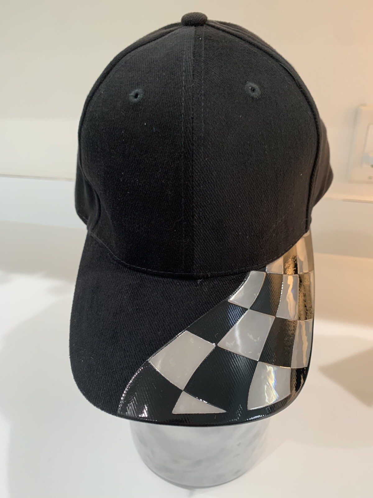 Racing Checkered Cap Flag Hat Black Adjustable One Size NISSIN NEW Velvet-like