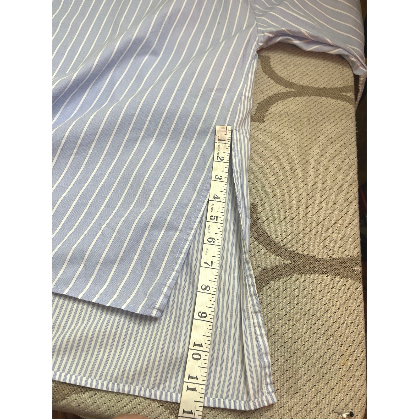 MADELEINE Mode GmbH Blue & White Striped Button Up 3/4 Sleeve Shirt | Size 16
