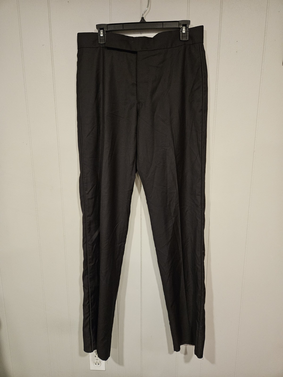 EMPORIO ARMANI Mens Unhemmed 33×36 Striped Leg Black Tuxedo Pants Trousers NWOT