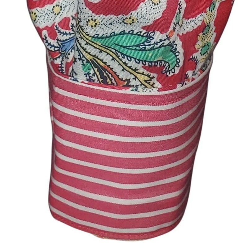 Chaps Petite M No Iron 100% Cotton Red Paisley Button Shirt Flip Stripe Cuff