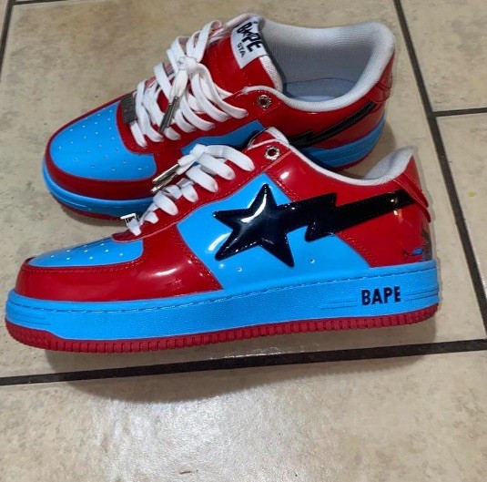 BAPE BAPE STA Men’s Low Top Lace Up Sneakers Red Blue White Black