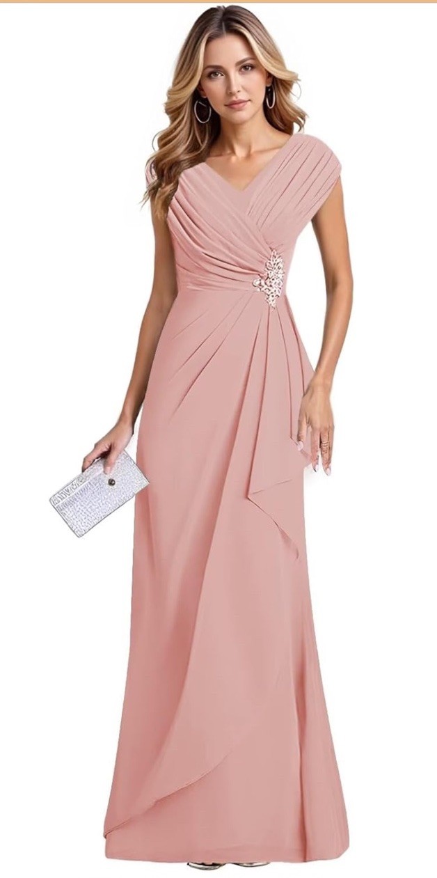 Chiffon Mother Of Bride Mermaid Plated Long Formal Dress size 16W Dusty Rose