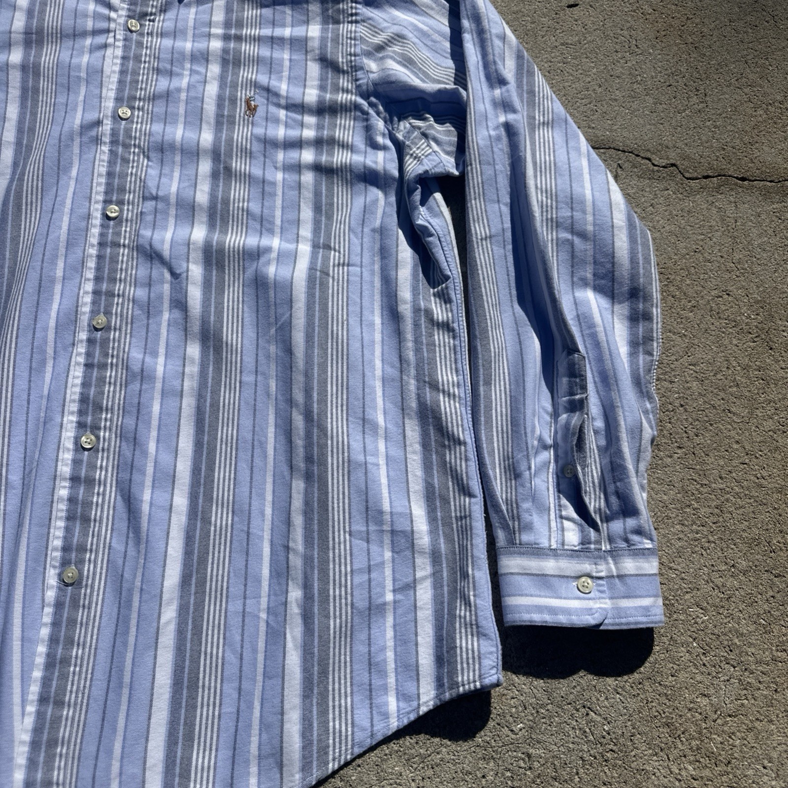 Polo Ralph Lauren Classic Fit Oxford Shirt Blue Striped Mens XL Flesh Pony Horse