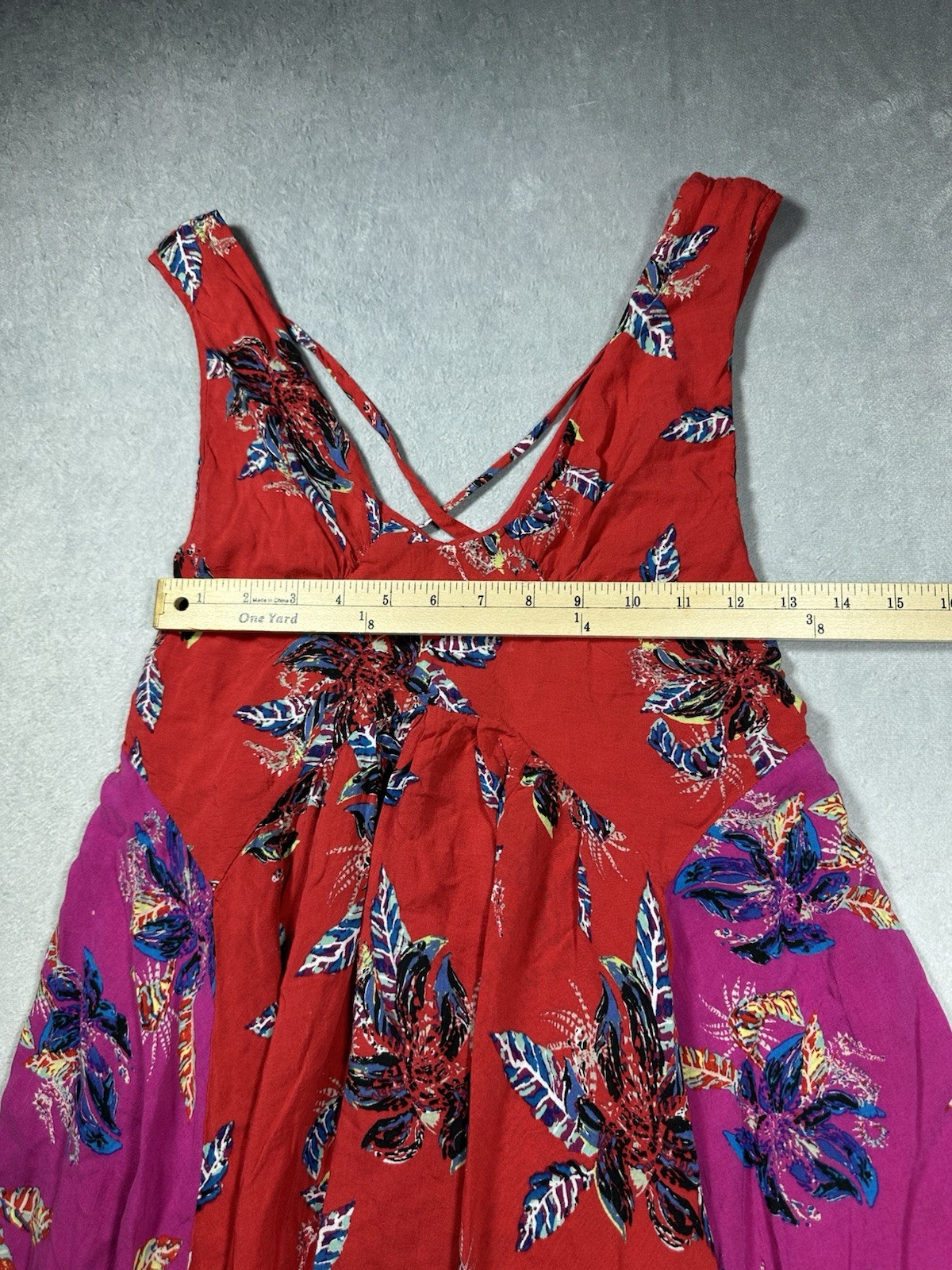 Free People S Mini Dress Thought I Was Dreaming Floral Cross Back Red Pink DeepV
