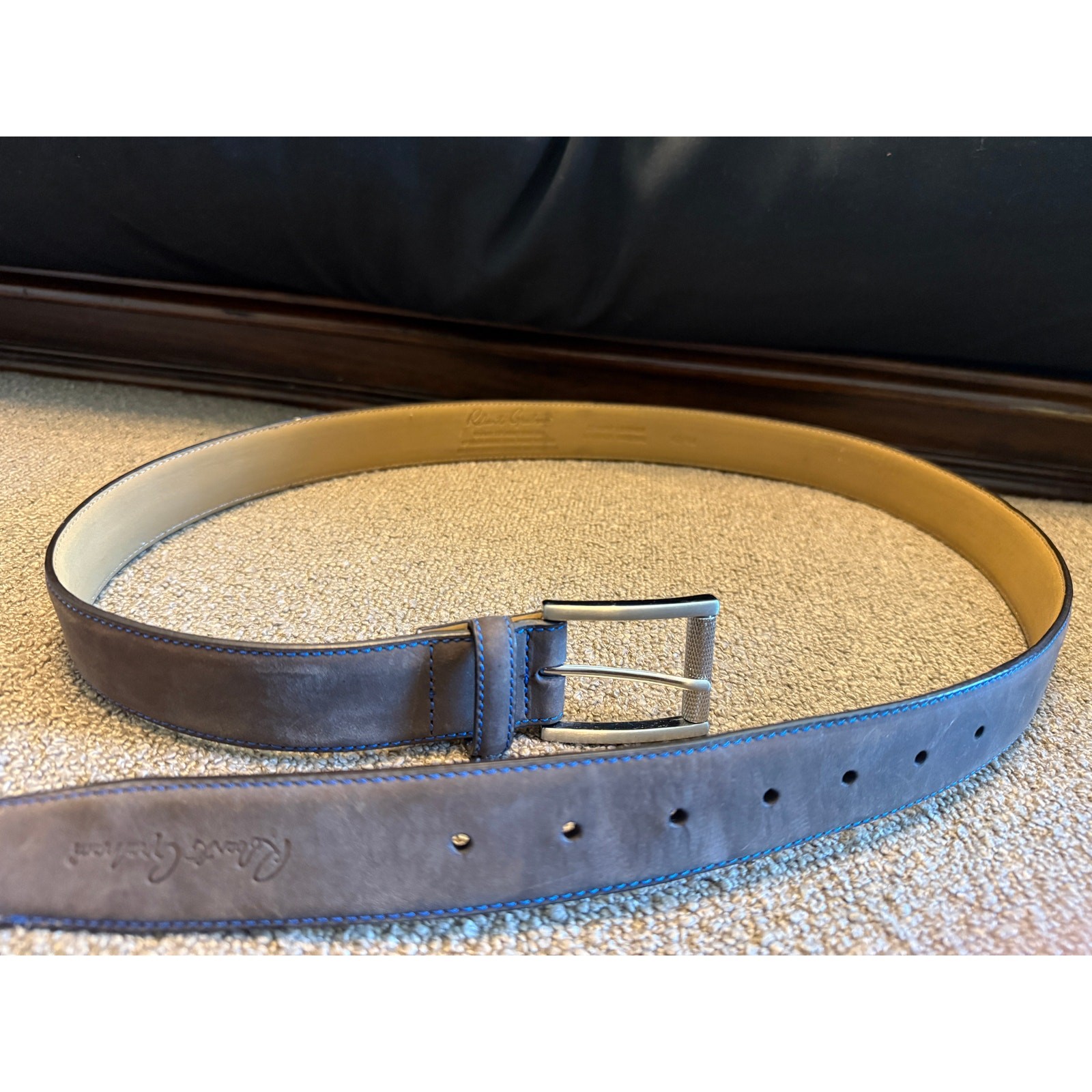 Robert Graham Gray Casual Leather Stitch Belt Men’s Size 42/44
