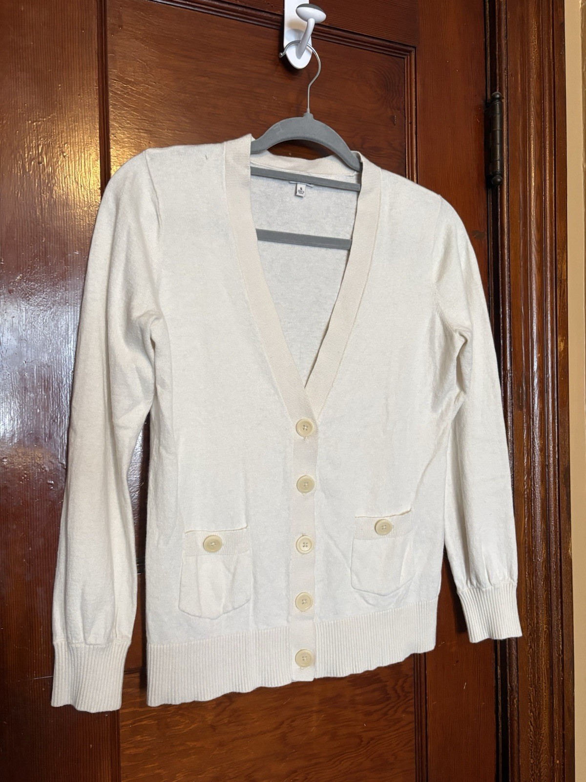 LL bean Women’s White/cream Cashmere/silk Blend Cardigan Sweater In Size Small
