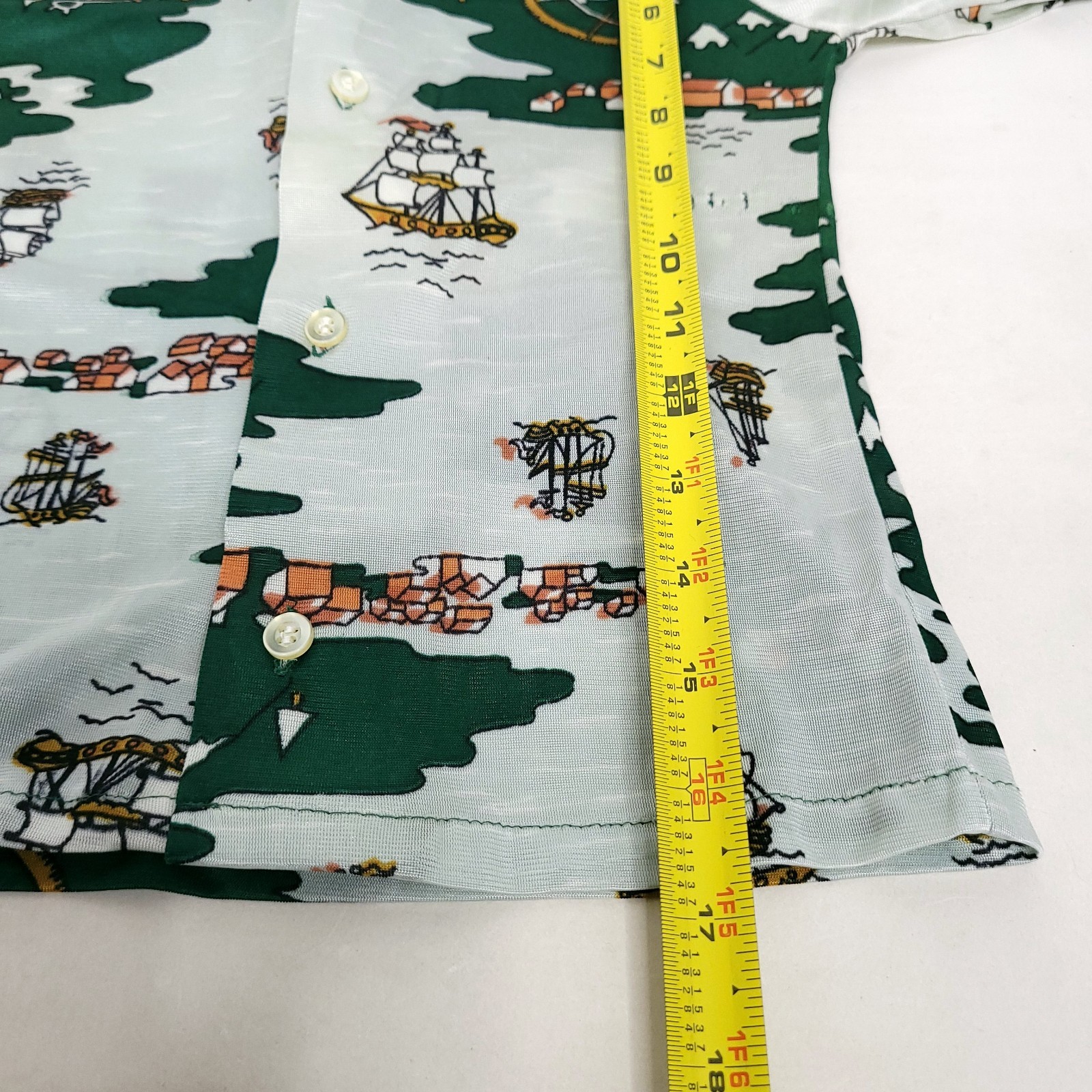 Vintage 70s Dixie Lad Girls Button Front Shirt 6 Green Boat Nautical Retro READ
