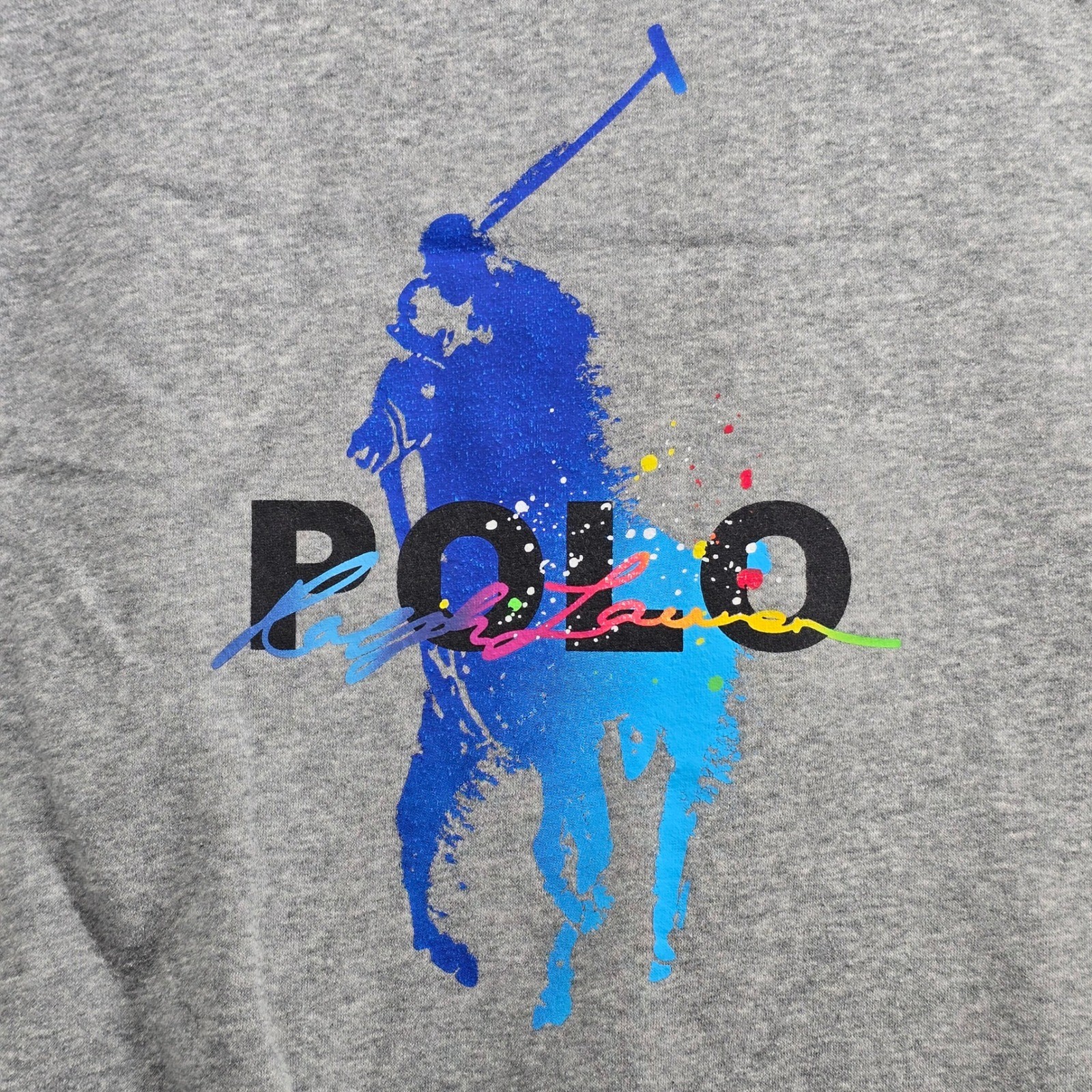 Polo Ralph Lauren Size Large Gray Sweatshirt Crewneck Paint splat Big Pony Logo