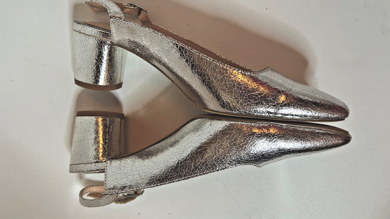 Zara Womens Leather Slingbacks in Silver Metallic Size 38 / US 7 1/2