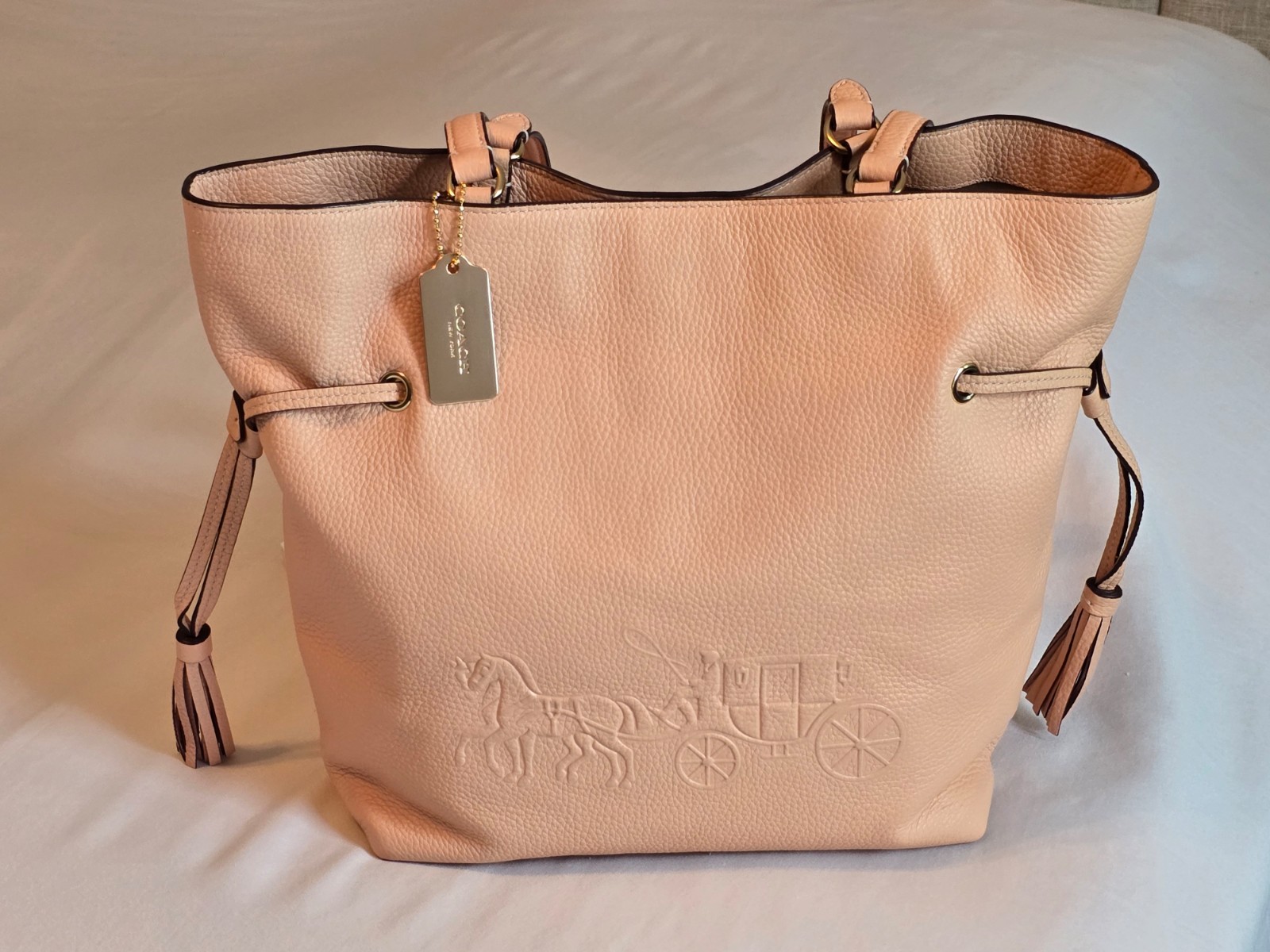 Coach Andy Tote in Faded Blush Pebbled Leather Embossed Horse & Carriage Logo