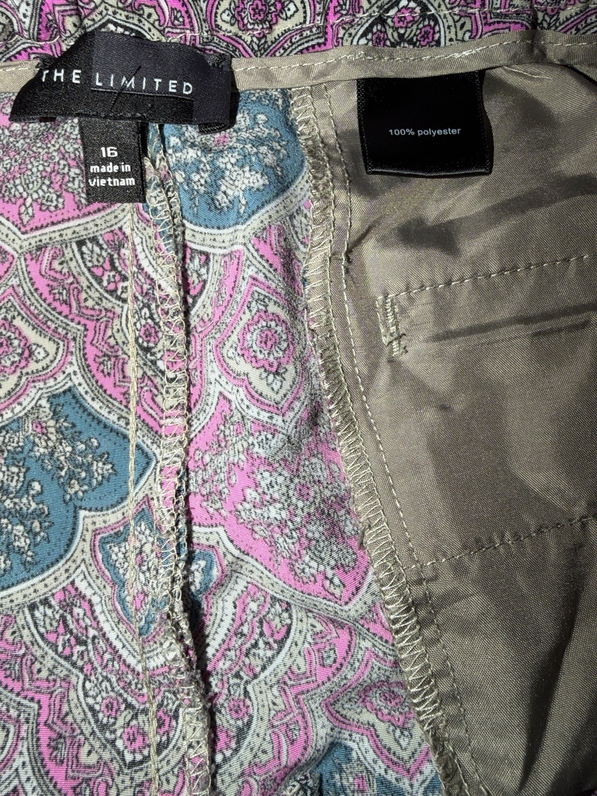 The Limited Womens Size 16 Ankle Pants Pink Teal Medallion Paisley Print Career