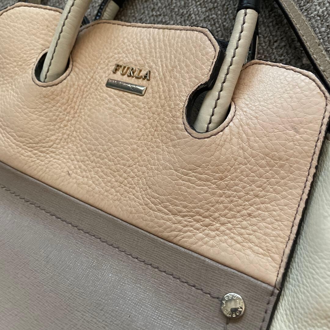 Furla Beige Leather Tote Bag Detachable Shoulder Strap Gold Hardware 22cm 8.66in