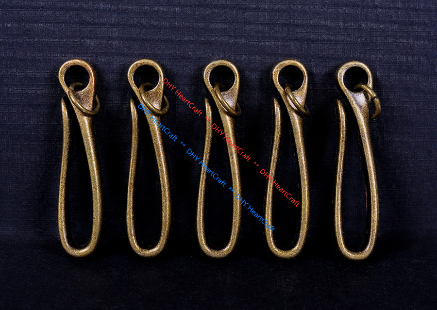5pc 68*16mm Big Retro Brass KeyChain Key Ring Belt U Hook Wallet Chain Fish Hook