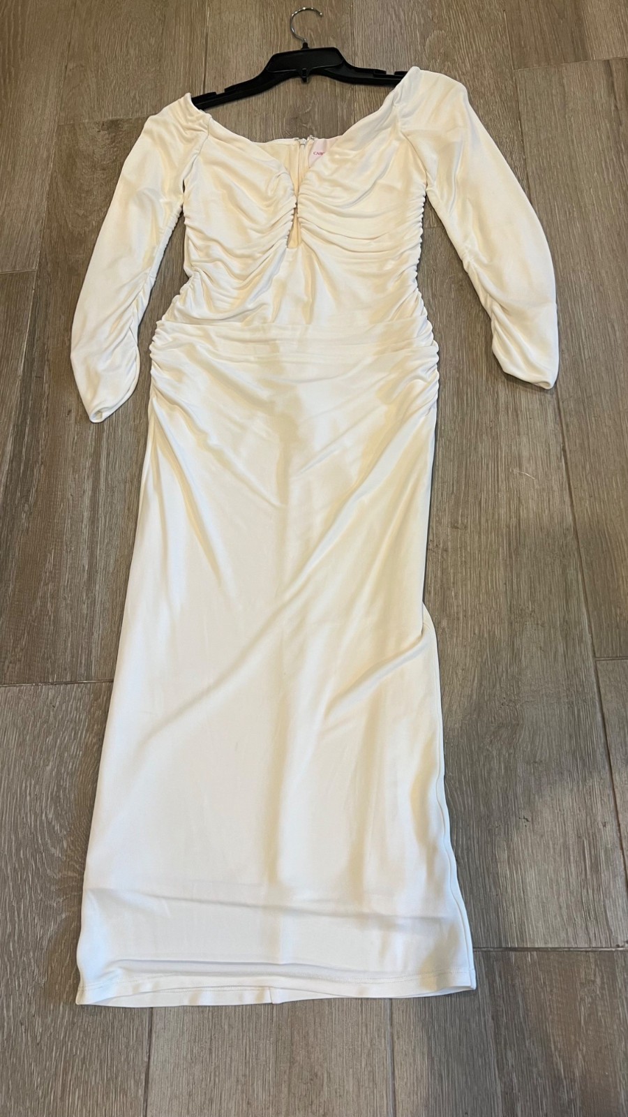 CAROLINA HERRERA DEEP U-NECK RUCHED IVORY MIDI DRESS size XS