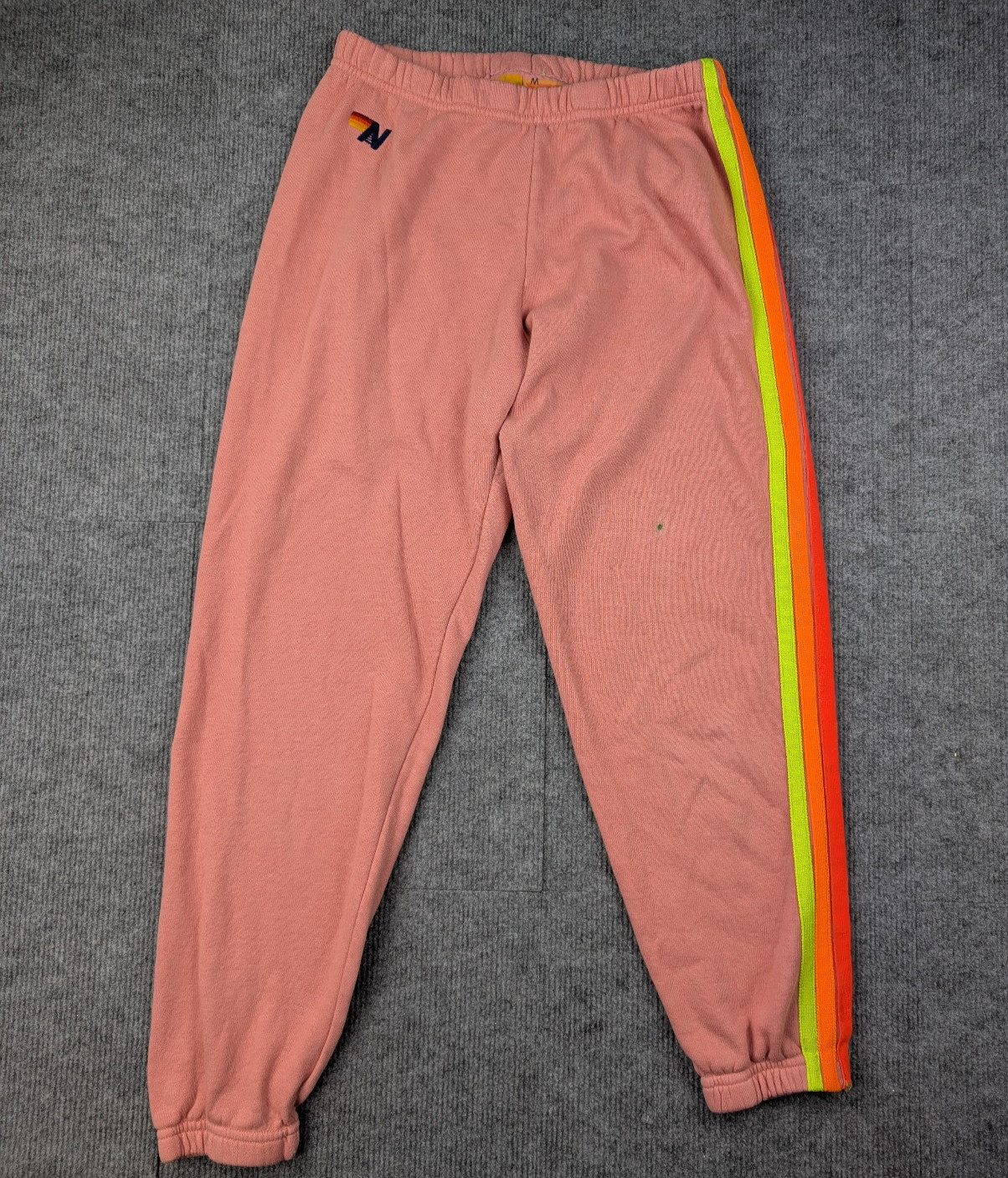 Aviator Nation Joggers Womens Medium Pink Stripe Athleisure Fleece Rainbow Logo
