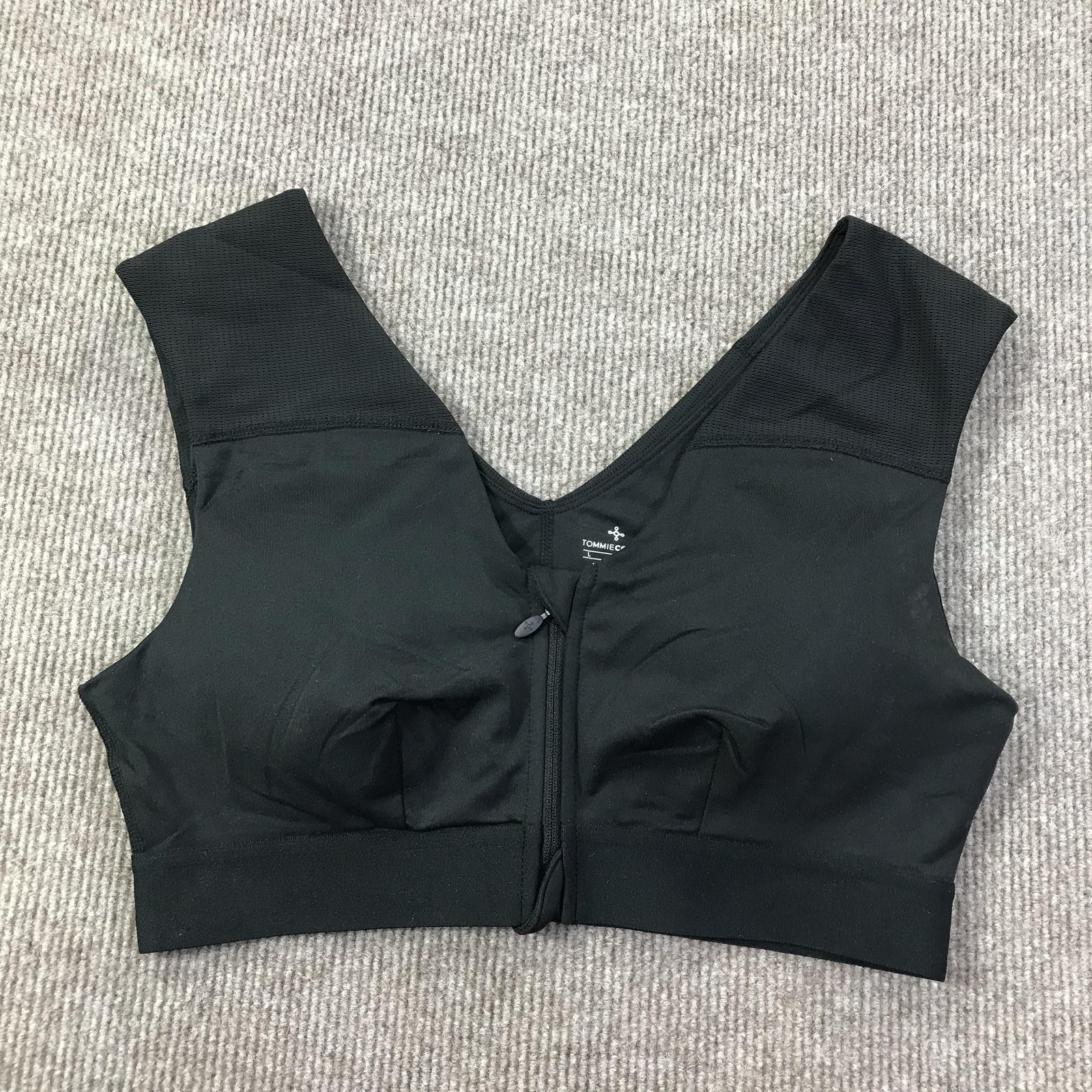 Tommie Copper Sports Bra Womens Large Black Shoulder Support Zip Front Gym Wear
