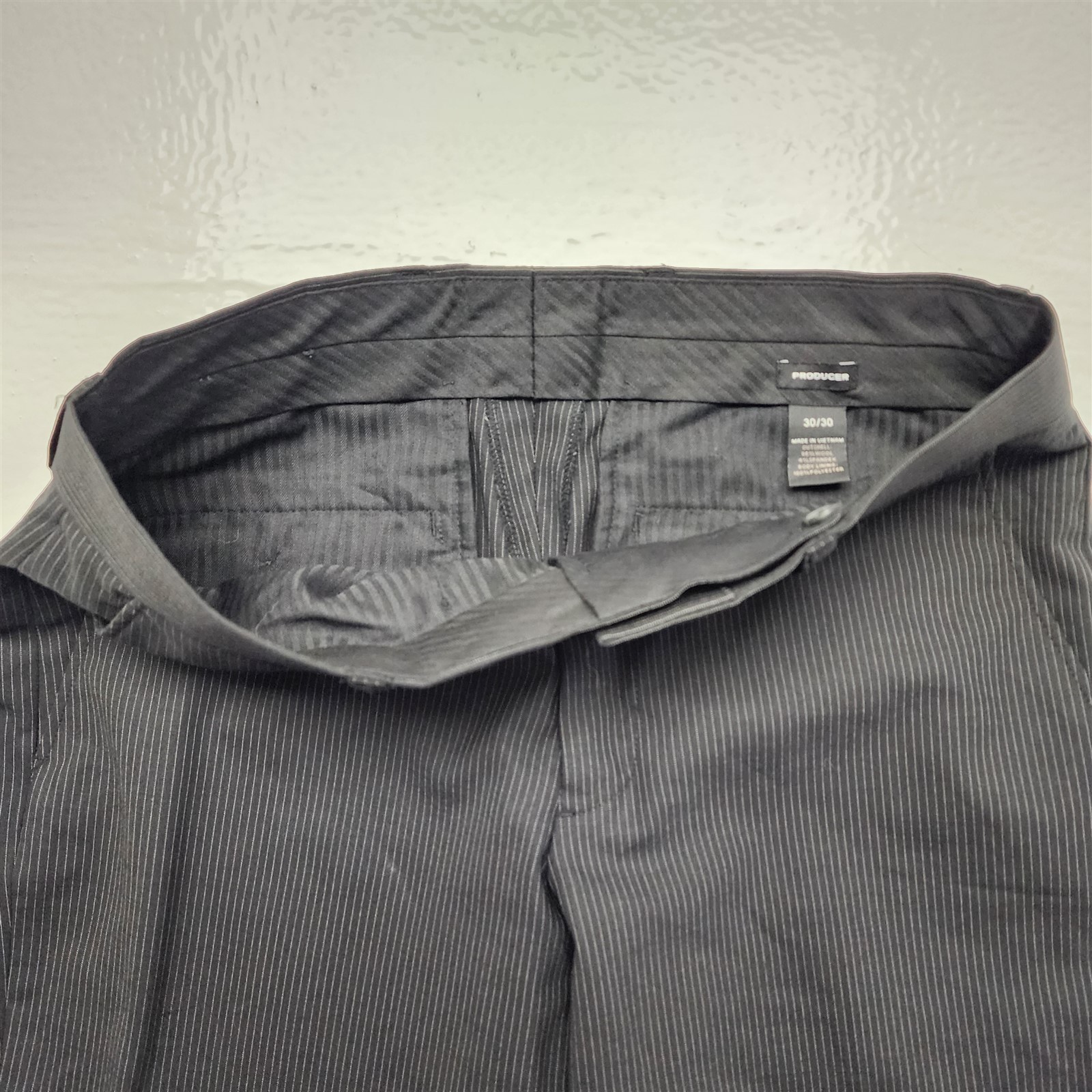 Express 38R 32×30 Black Pinstripe Wool Blend Stretch 2Btn 2Pc Jacket Pants Suit