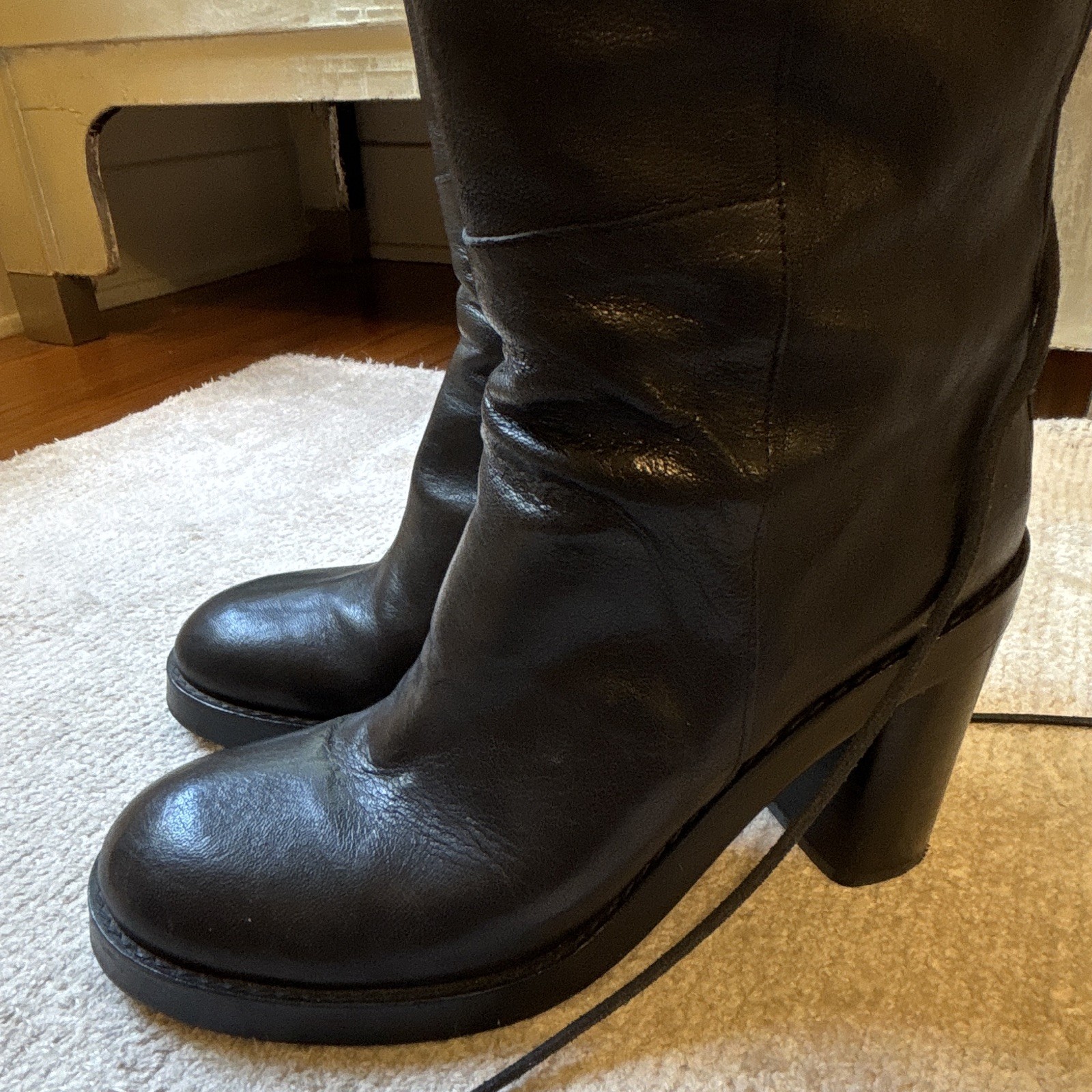 Ann Demeulemeester Women’s Black Leather Knee High Boots Lace-Up Zipper 9