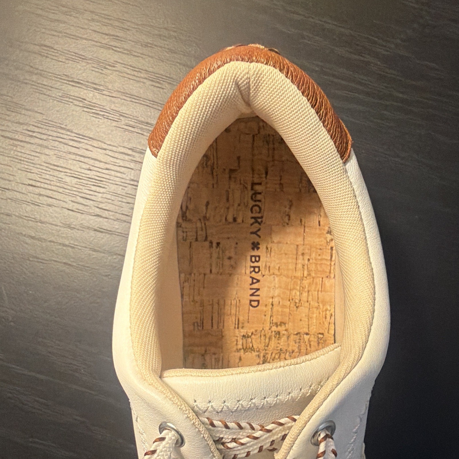 Lucky Brand Lucky Cheynas White/Brown Leather Lace-Up Sneakers US 8 Round Toe