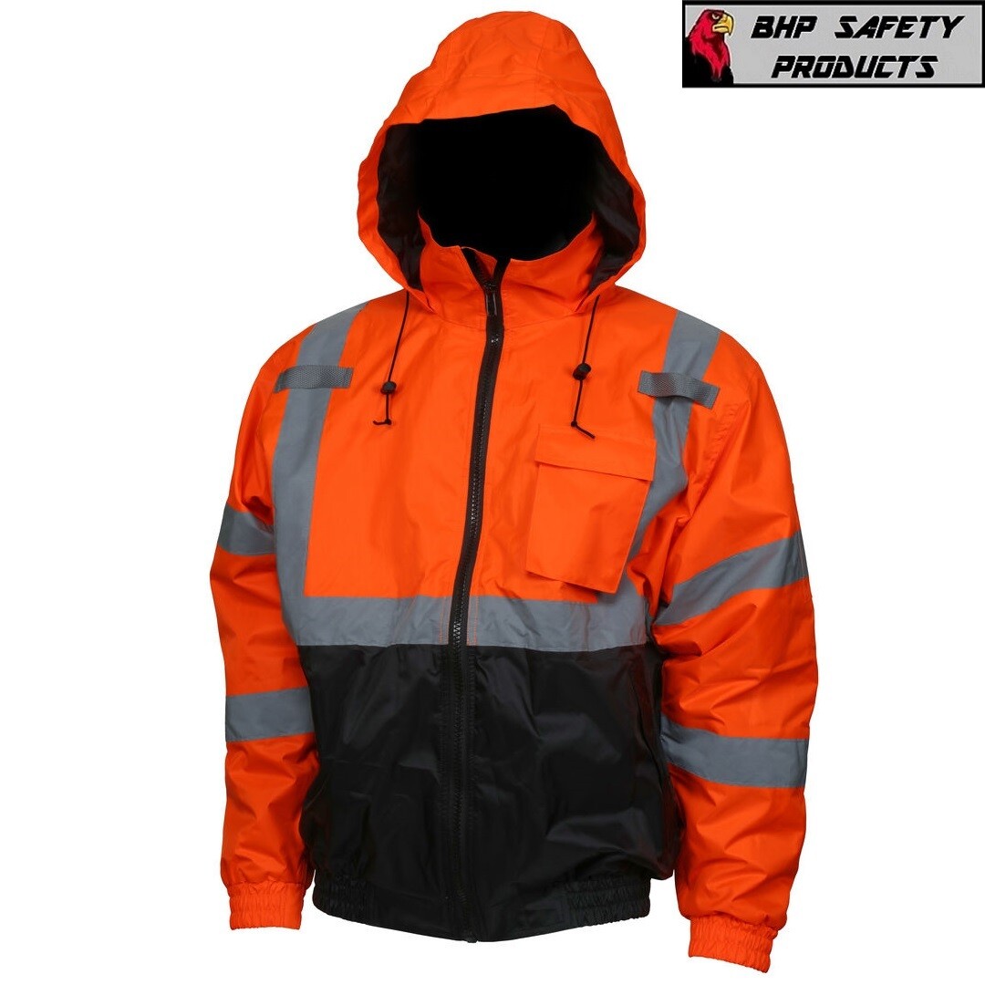 REFLECTIVE BOMBER JACKET HI-VIS ORANGE WATERPROOF MCR SAFETY CLASS 3 (SM – 5XL)