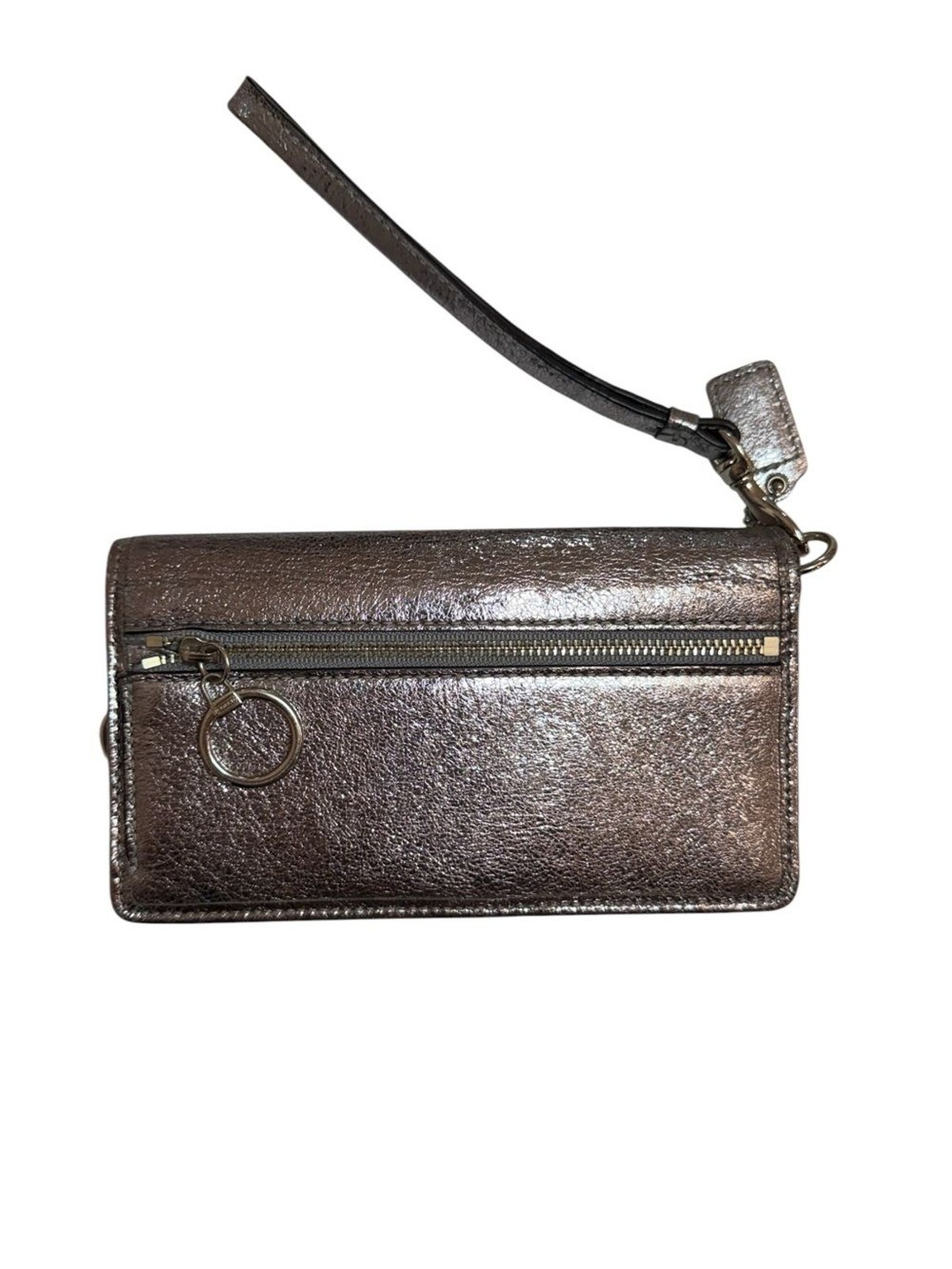 Coach Poppy Metallic Silver Leather Wristlet Clutch