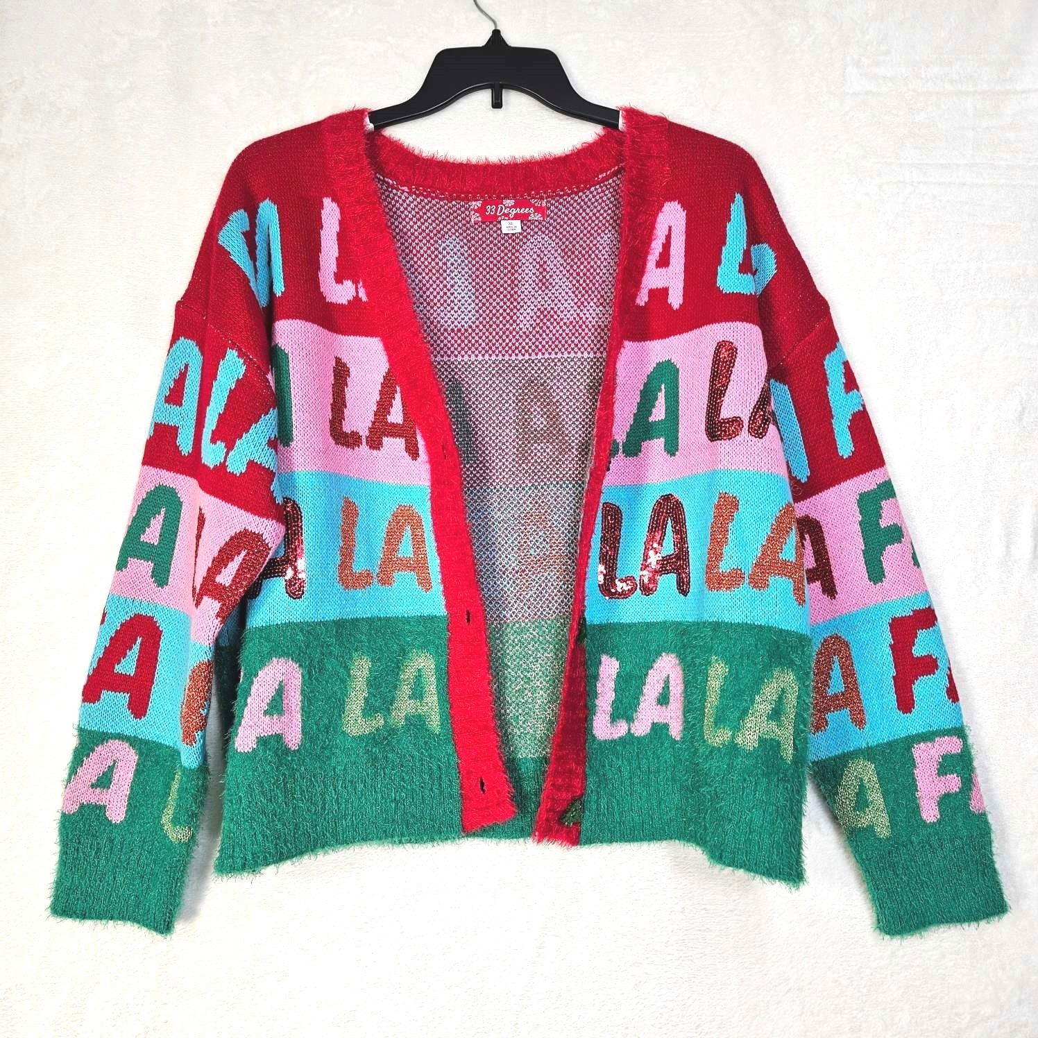 33 Degrees FA LA LA LA Cardigan Sweater Womens X-Large Button-Up Long Sleeve