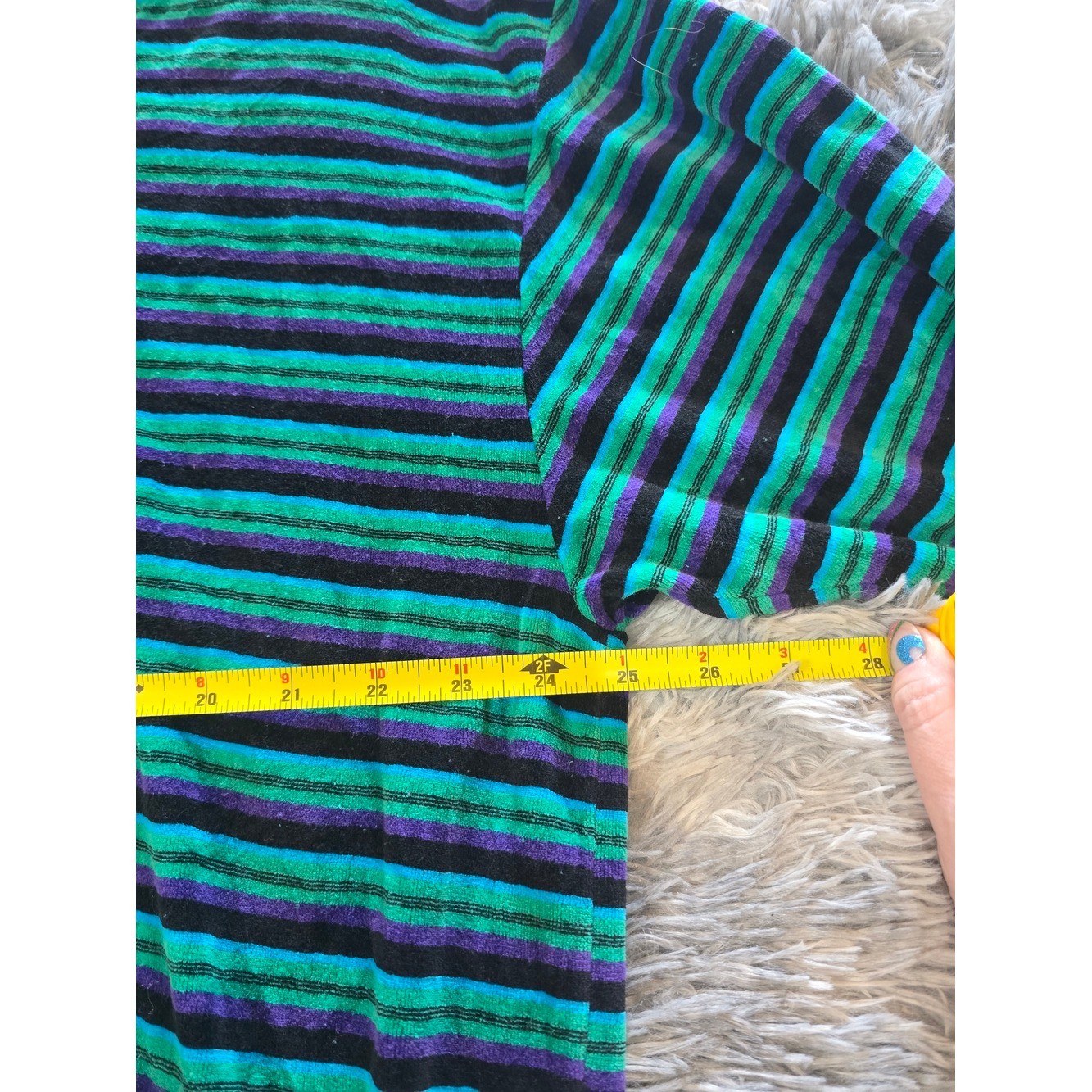 Vintage Velvet Striped V-Neck Sweater in Teal and Black, Size 3XL