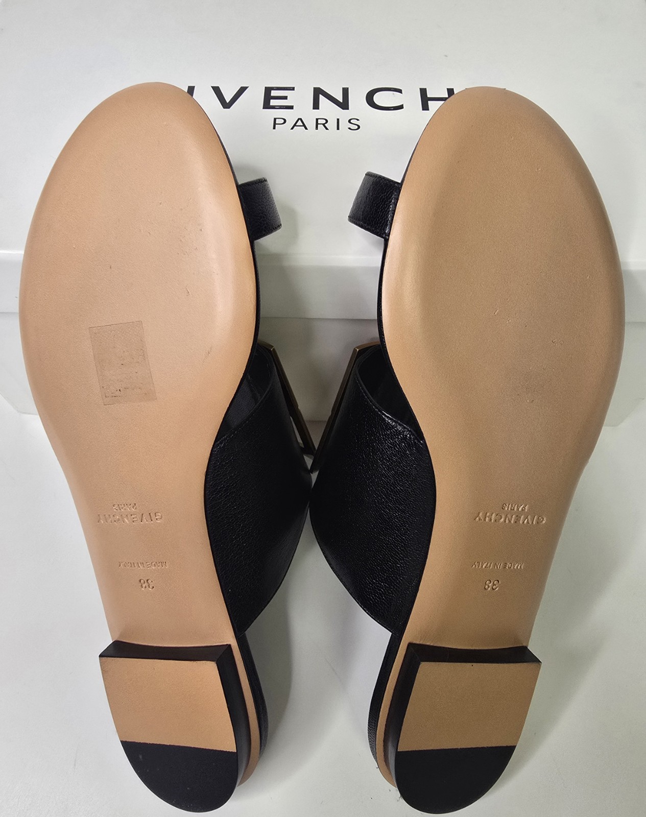 Givenchy 4G Logo Sandals Black Leather Gold Tone Hardware Women’s EU 38