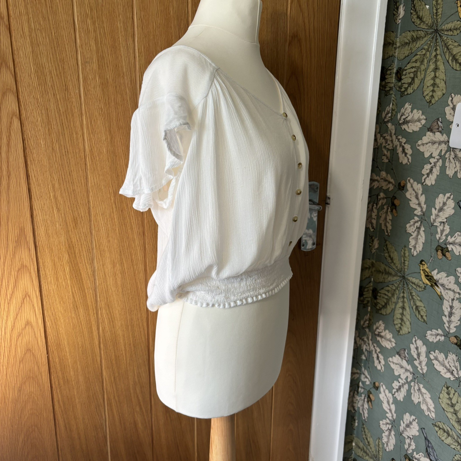 Coquette Milkmaid Cottagecore Fairy Boho White Peasant Top UK 12