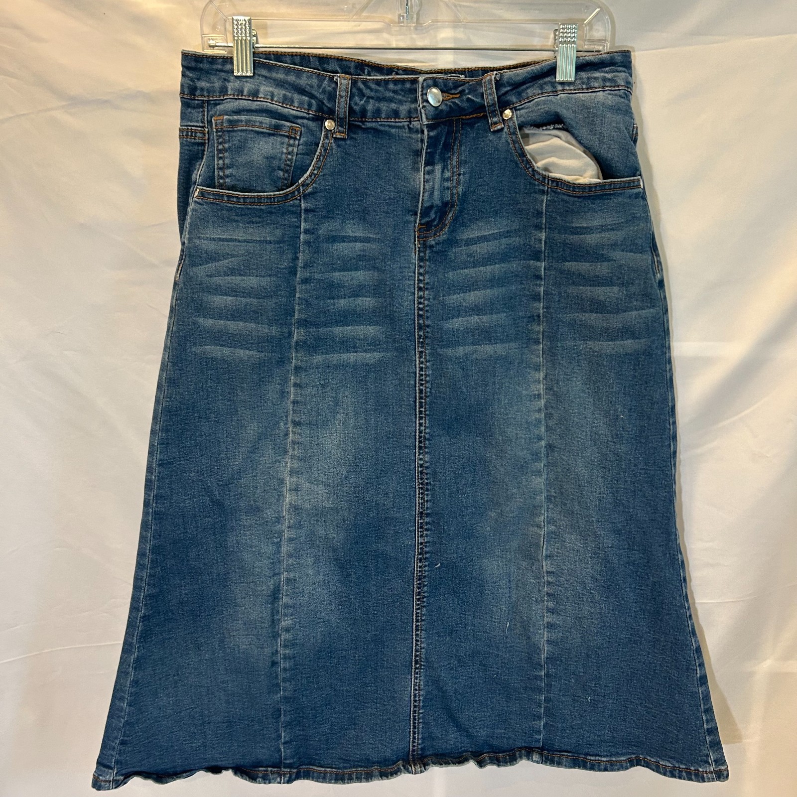 Inherit Long Midi Stretch Jean Skirt Size 12 Reg Blue Denim Panaled