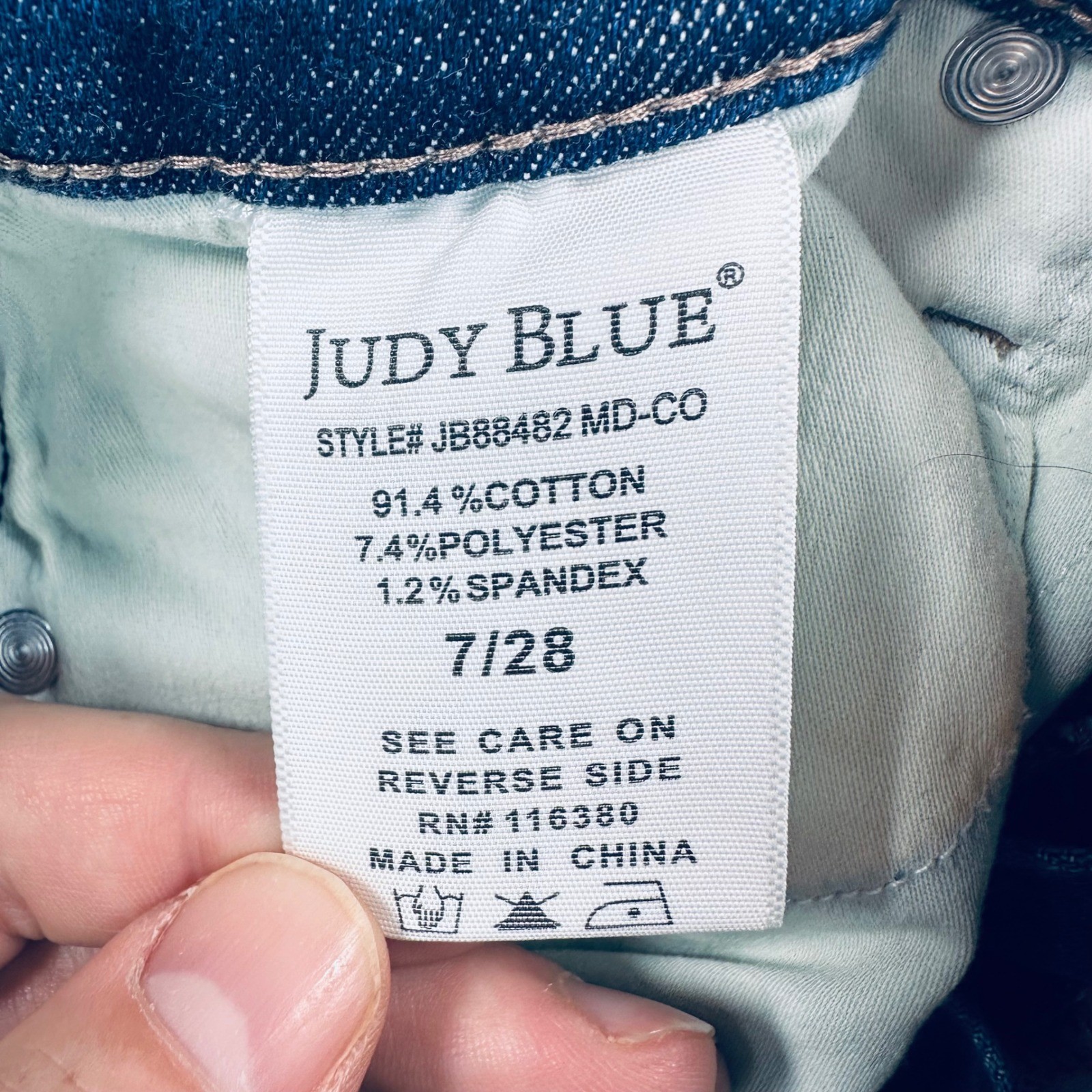 Judy Blue Control Top Flare Jeans Medium Wash Raw Hem Womens 7/28 Stretch Casual
